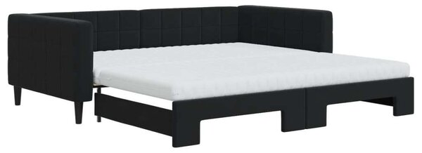 Fekete kihúzható bársony heverő matraccal 100 x 200 cm