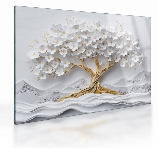 Üveg kép – 3D elegáns életfa virágokkal (70x50 cm)