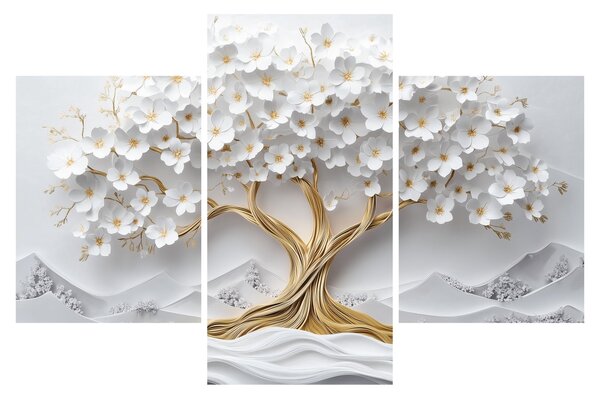 Kép – 3D elegáns életfa virágokkal (90x60 cm)