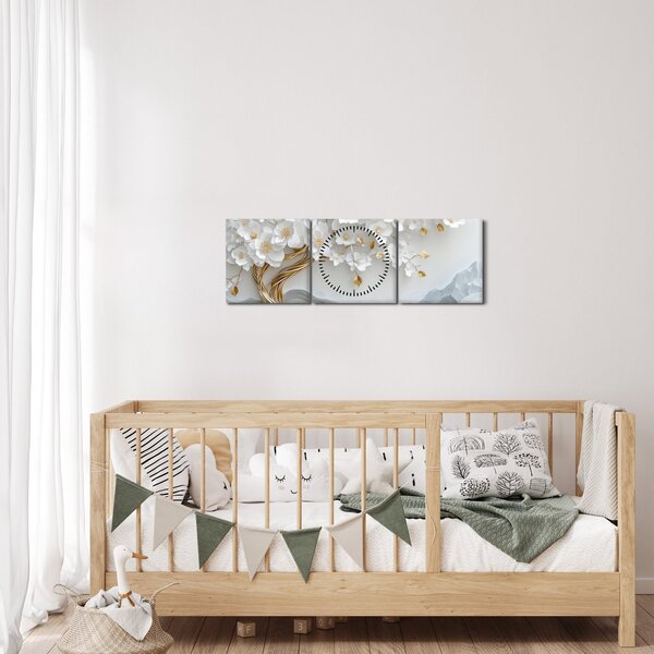 Kép – 3D elegáns életfa (órával) (90x30 cm)