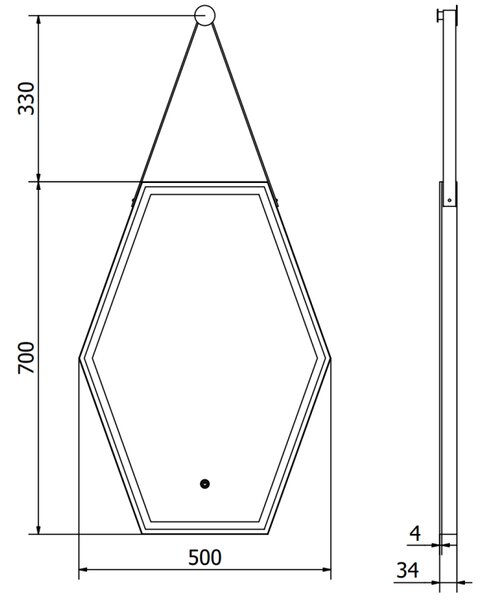 Mexen Orla, LED fürdoszobai tükör háttérvilágítással és fekete kerettel 50x70 cm, 6000K, páramentes, 9815-050-070-611-70