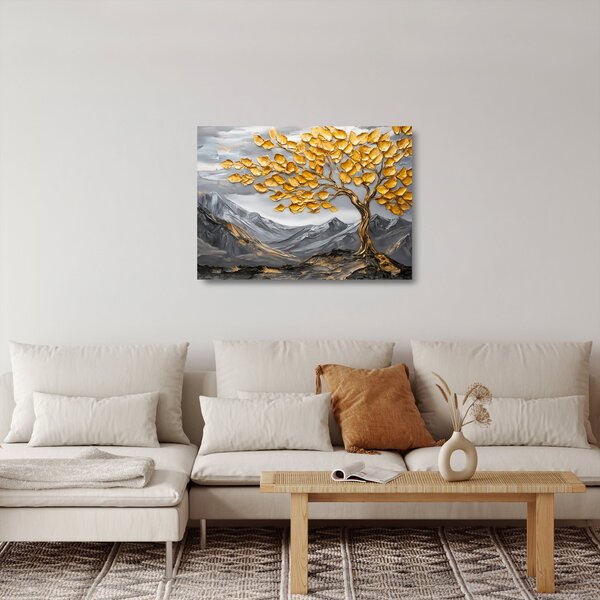 Üveg kép – Fa arany levelekkel (70x50 cm)