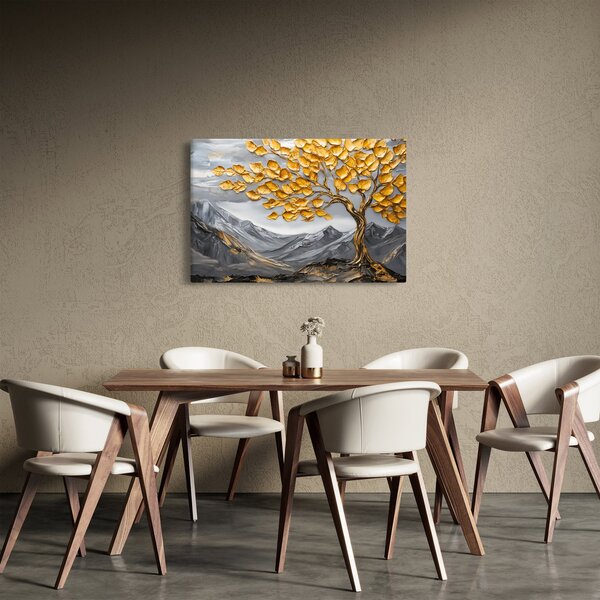 Kép – Fa arany levelekkel (90x60 cm)