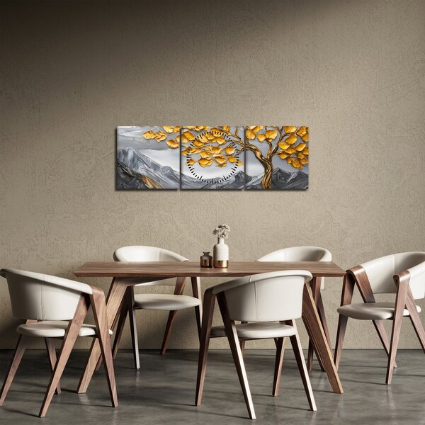 Kép – Fa arany levelekkel (órával) (90x30 cm)