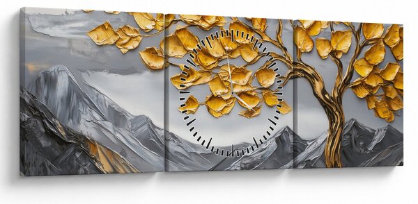 Kép – Fa arany levelekkel (órával) (90x30 cm)