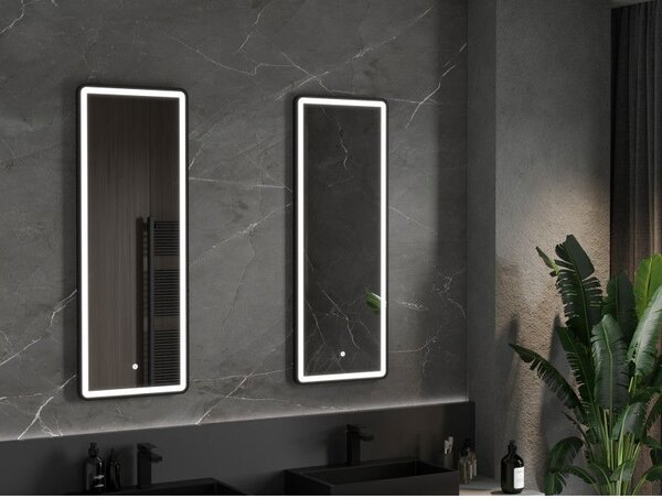 Mexen Coro fürdőszobai tükör megvilágítással 45 x 120 cm, LED 6000K, páramentes, fekete keret - 9817-045-120-611-70