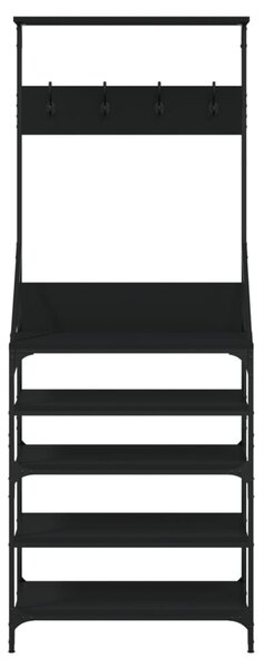 Fekete ruhafogas cipőpolccal 70x34x184 cm