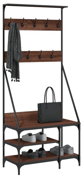 Barna tölgyszínű ruhafogas cipőpolccal 80x40x184 cm