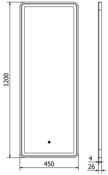 Mexen Coro fürdőszobai tükör megvilágítással 45 x 120 cm, LED 6000K, páramentes, fekete keret - 9817-045-120-611-70