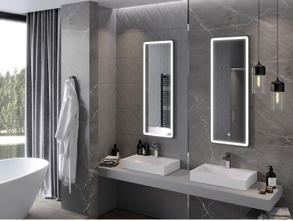 Mexen Coro fürdőszobai tükör megvilágítással 45 x 120 cm, LED 6000K, páramentes, fekete keret - 9817-045-120-611-70