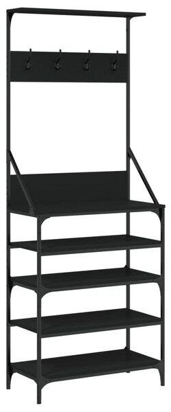 Fekete ruhafogas cipőpolccal 70x34x184 cm