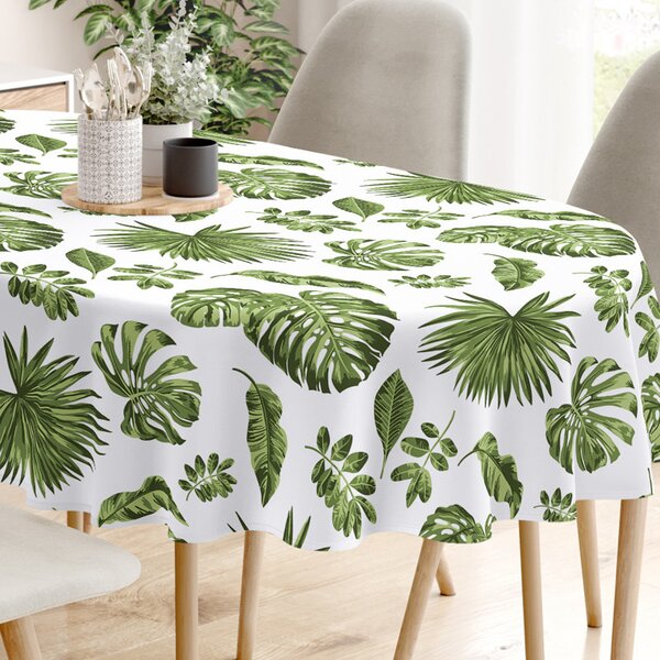Goldea pamut asztalterítő - monstera levelek - ovális 80 x 140 cm