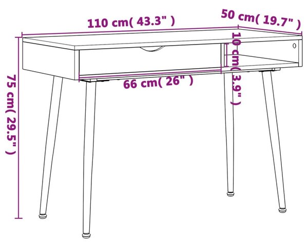 Barna szerelt fa számítógépasztal fiókkal 110 x 50 x 75 cm