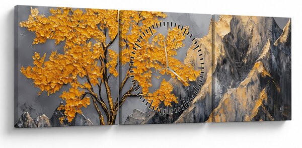Kép – Arany fa a hegyekben (órával) (90x30 cm)