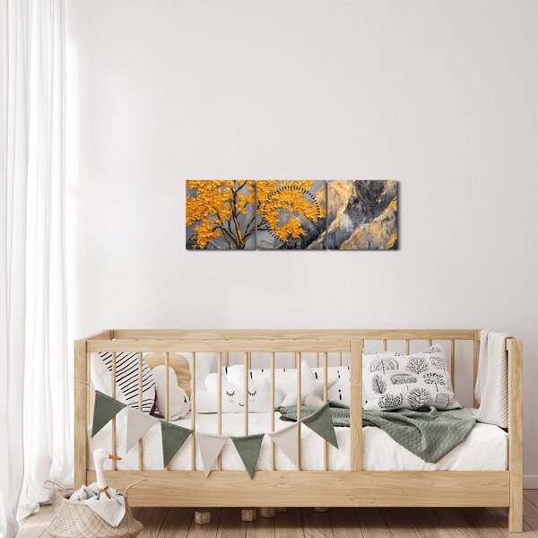 Kép – Arany fa a hegyekben (órával) (90x30 cm)