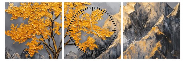 Kép – Arany fa a hegyekben (órával) (90x30 cm)