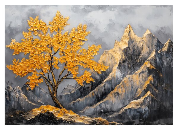 Üveg kép – Arany fa a hegyekben (70x50 cm)