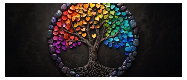 Kép – Fa színes szívekkel (120x50 cm)