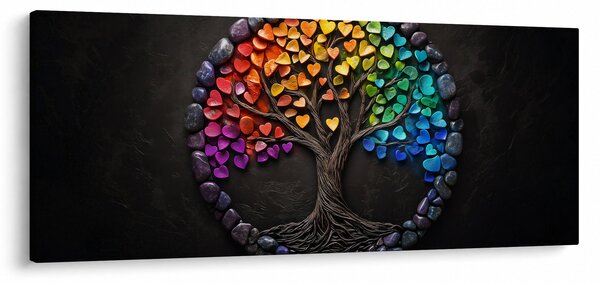 Kép – Fa színes szívekkel (120x50 cm)