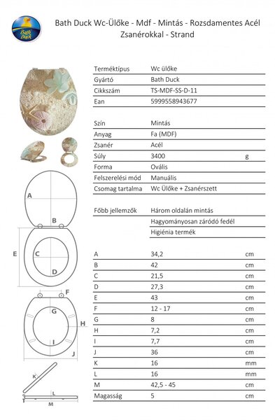 Bath Duck Wc-Ülőke - Mdf - Mintás - Rozsdamentes Acél Zsanérokkal - Strand