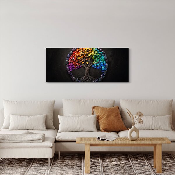 Kép – Fa színes szívekkel (120x50 cm)