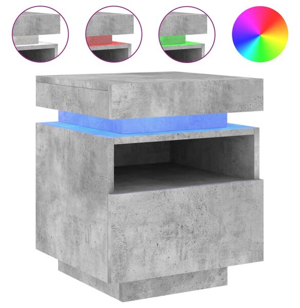Betonszürke éjjeliszekrény LED-fényekkel 40x39x48,5 cm