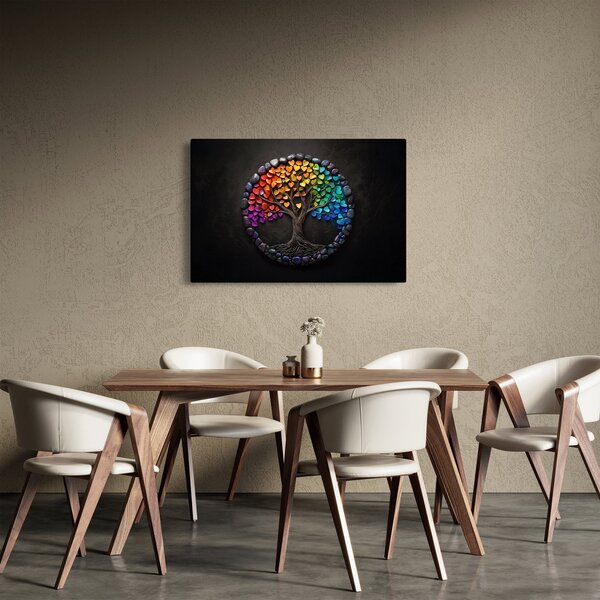 Kép – Fa színes szívekkel (90x60 cm)