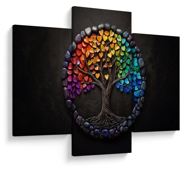 Kép – Fa színes szívekkel (90x60 cm)