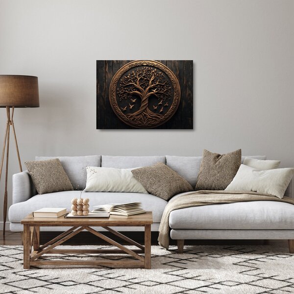 Üveg kép – Fából készült életfa (70x50 cm)