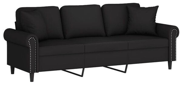 3 személyes fekete bársony kanapé díszpárnákkal 180 cm