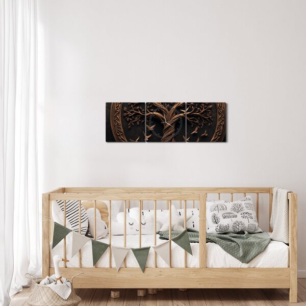Kép – Fából készült életfa (órával) (90x30 cm)