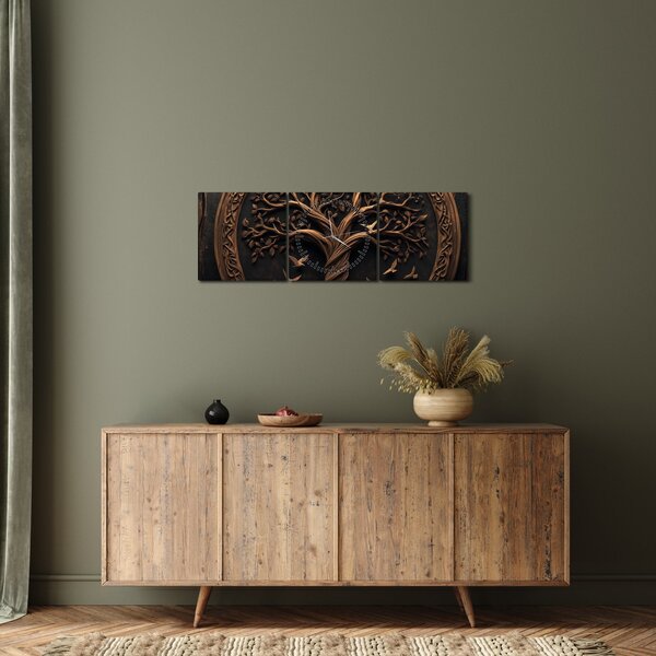 Kép – Fából készült életfa (órával) (90x30 cm)