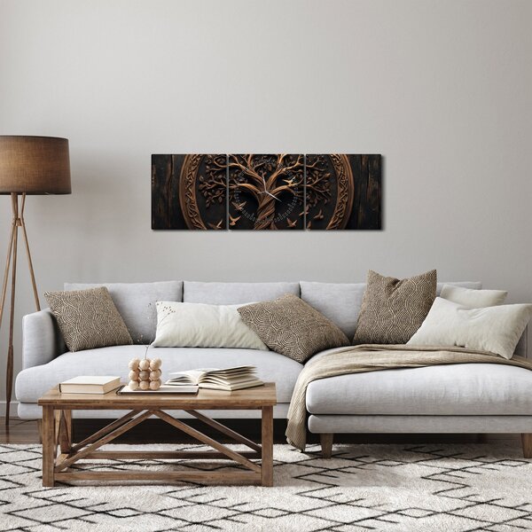 Kép – Fából készült életfa (órával) (90x30 cm)