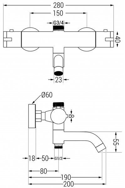 Mexen Kai termosztatikus kád-zuhany csaptelep, grafit - 77900-66