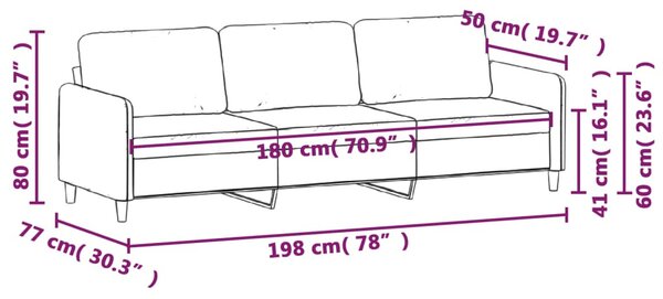 3 személyes fekete bársony kanapé 180 cm
