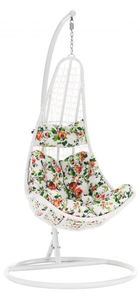 KALEA fehér függő fotel virágmintás párnával