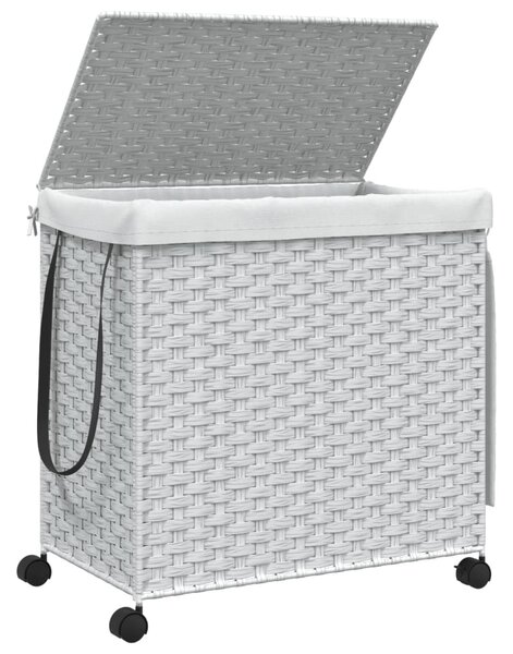 Fehér rattan szennyeskosár kerekekkel 60x35x60,5 cm