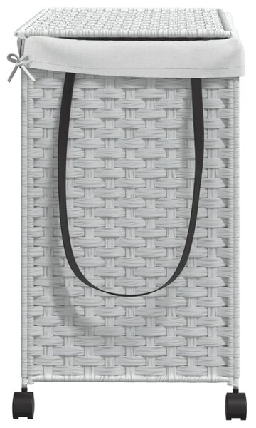 Fehér rattan szennyeskosár kerekekkel 60x35x60,5 cm