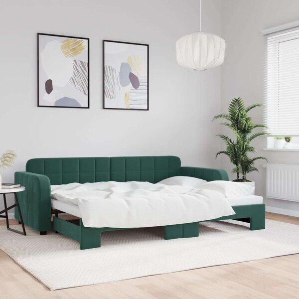 Sötétzöld kihúzható bársony heverő 80 x 200 cm