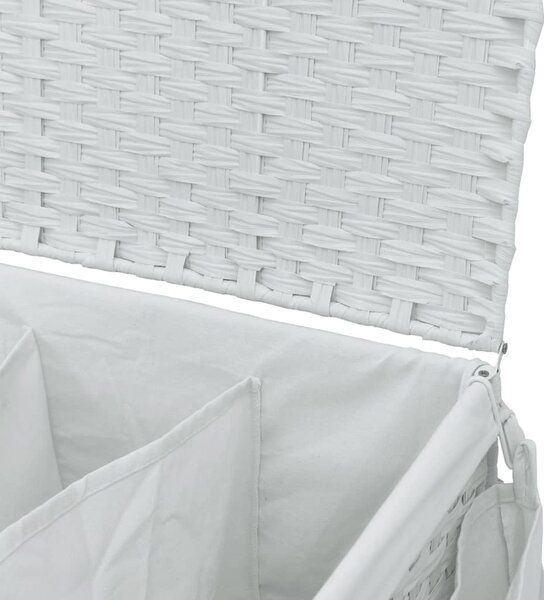 Fehér rattan szennyeskosár kerekekkel 60x35x60,5 cm