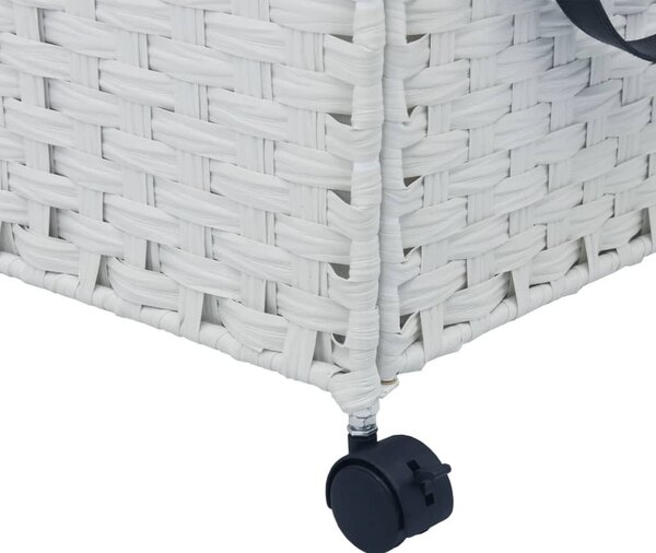 Fehér rattan szennyeskosár kerekekkel 60x35x60,5 cm