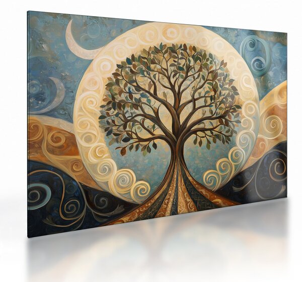 Üveg kép – Életfa és spirálok (70x50 cm)