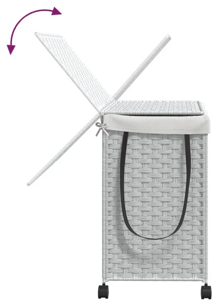 Fehér rattan szennyeskosár kerekekkel 60x35x60,5 cm