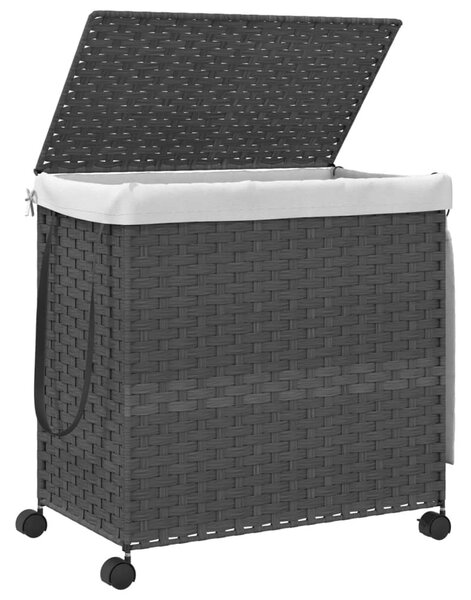 Szürke rattan szennyeskosár kerekekkel 60x35x60,5 cm
