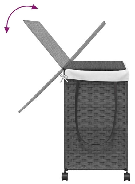 Szürke rattan szennyeskosár kerekekkel 60x35x60,5 cm