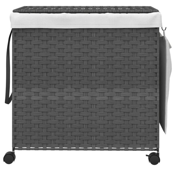 Szürke rattan szennyeskosár kerekekkel 60x35x60,5 cm