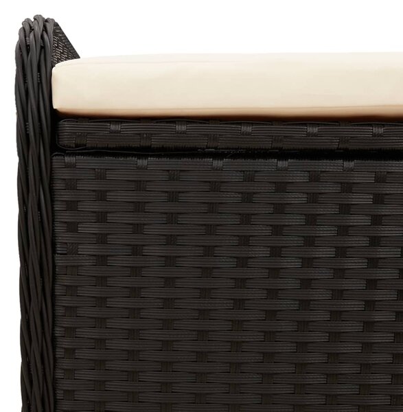 Fekete polyrattan tárolópad párnával 115 x 51 x 52 cm