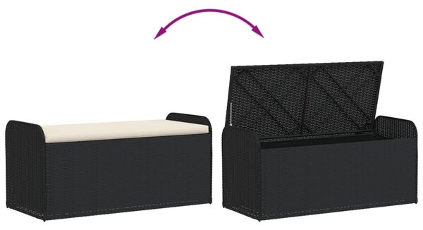 Fekete polyrattan tárolópad párnával 115 x 51 x 52 cm