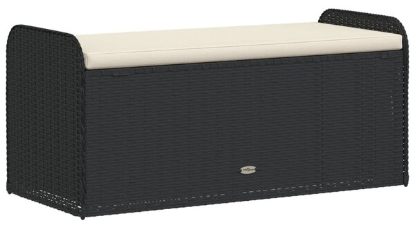 Fekete polyrattan tárolópad párnával 115 x 51 x 52 cm
