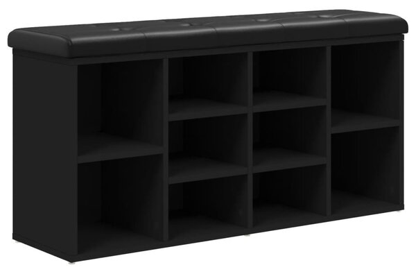 Fekete szerelt fa cipőtároló pad 102 x 32 x 50 cm